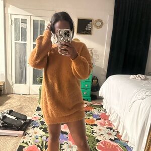 Cozy Brown Fuzzy Sweater Dress